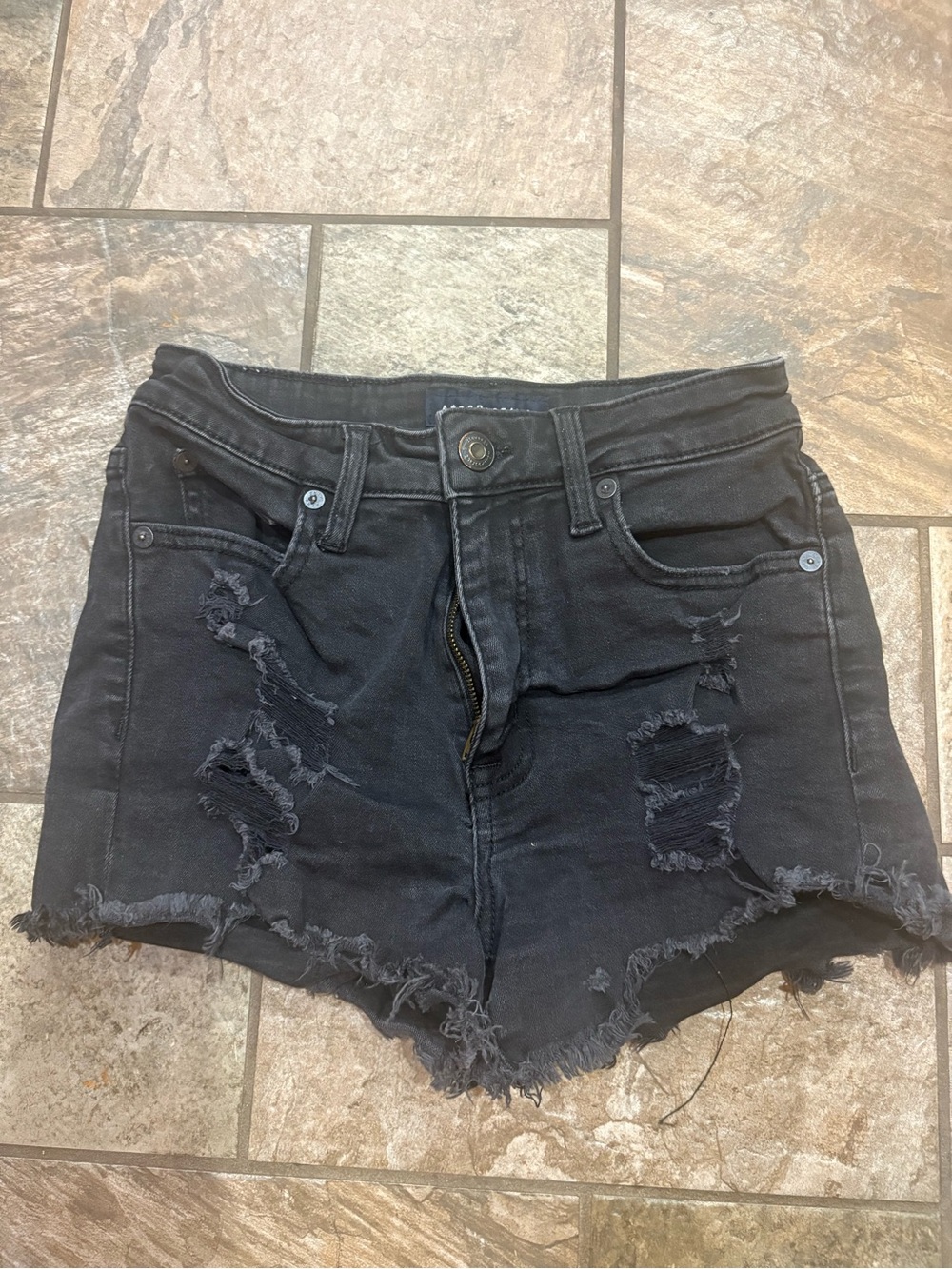 Aeropostale Black Distressed Denim Jean Shorts